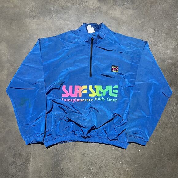 Vintage 90s Surf Style Blue Windbreaker Pullover - Picture 1 of 5